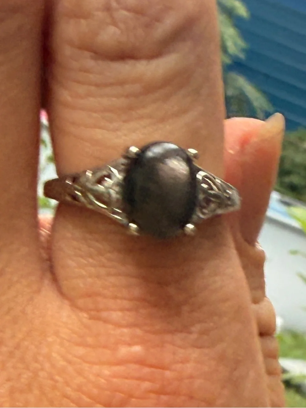 Sterling Silver Filigree Ring Cabochon Brown Moonstone.sz8 D’joy